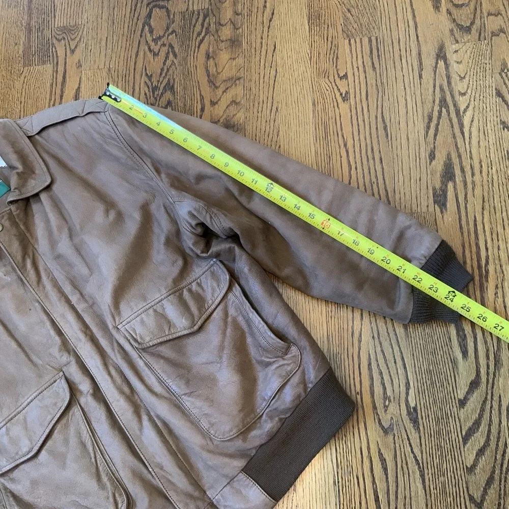 Vintage Men's Brown Leather Bomber Jacket Size 46 Moto Pilot Retro‎ Hipster